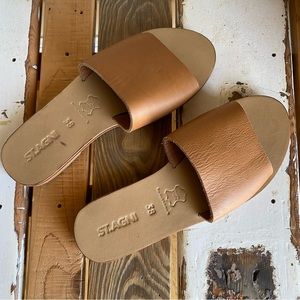 St. Agni Camel Leather Slide Slip On Sandals